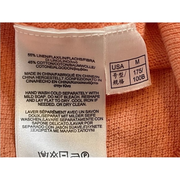 Brooks Brothers V Neck Sweater Men’s M Orange Salmon Linen Cotton Pullover Lite - Picture 13 of 16